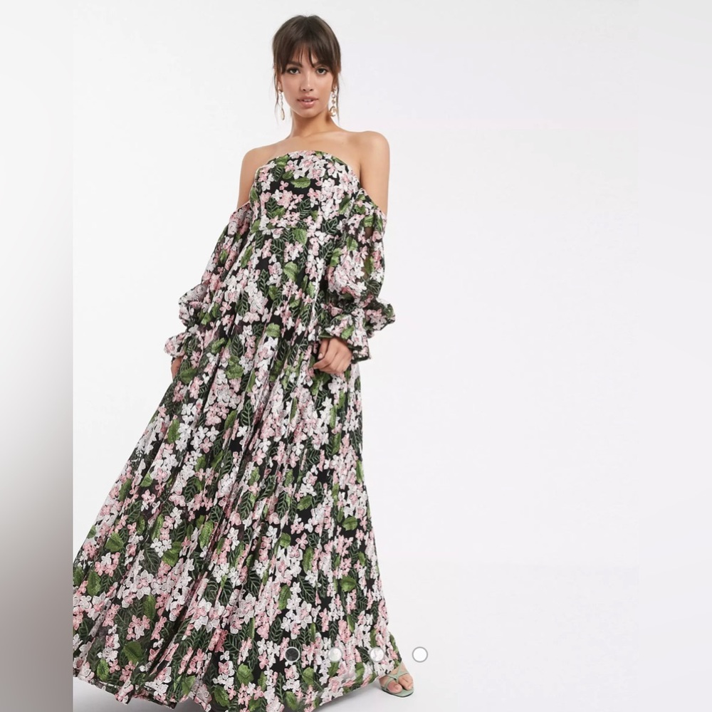 ASOS EDITION off shoulder embroidered maxi dress